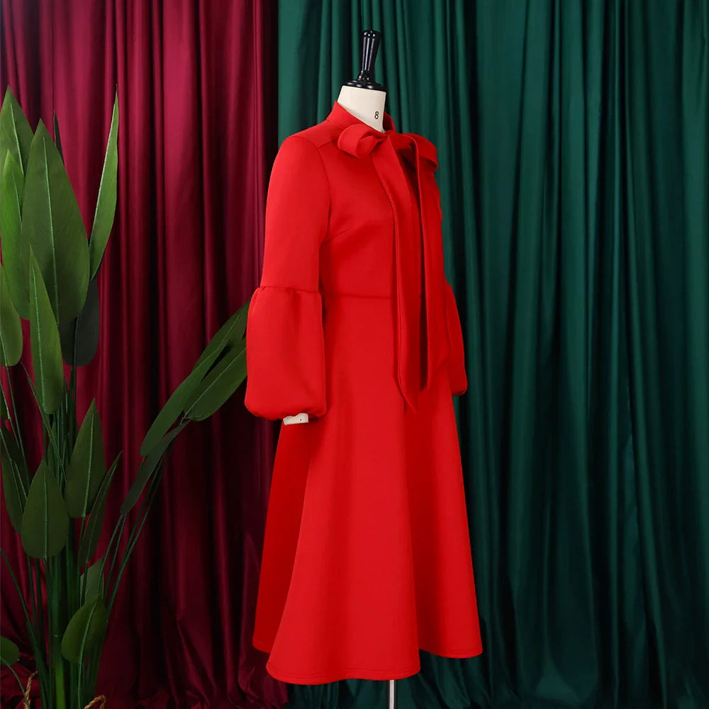 Elegant A Line Midi Dress With Bow Collar For Party