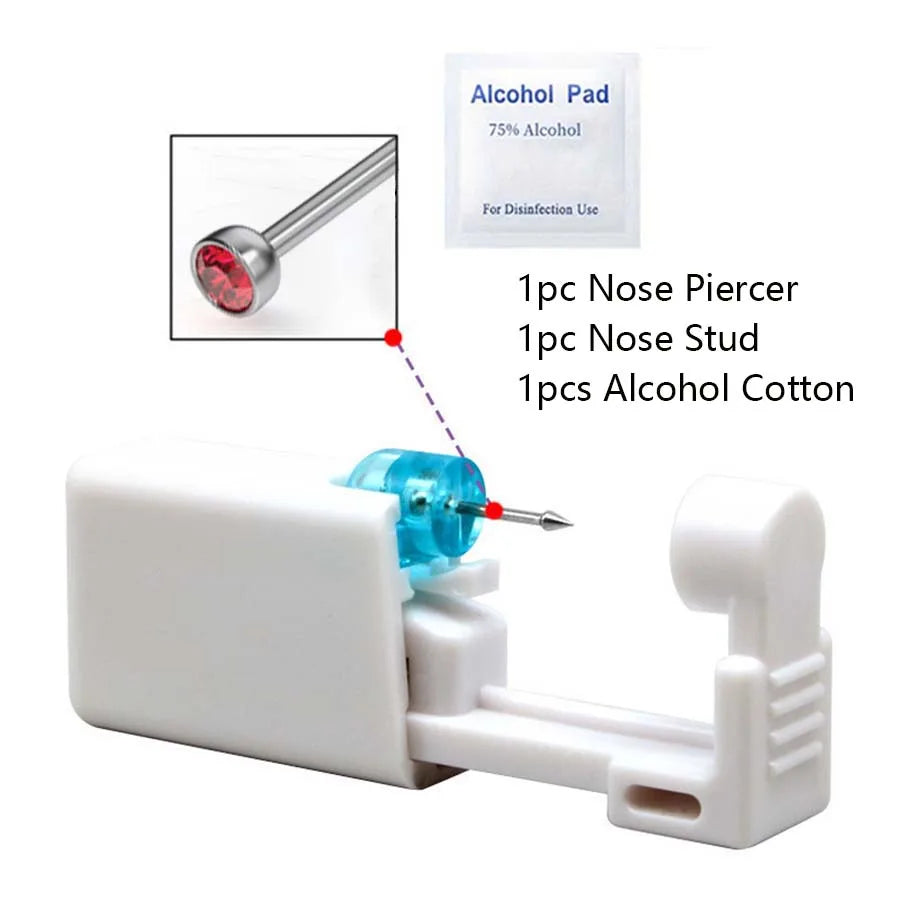Disposable Nose Piercing Gun Kit with Built-In Crystal Nose Stud for Easy Piercing