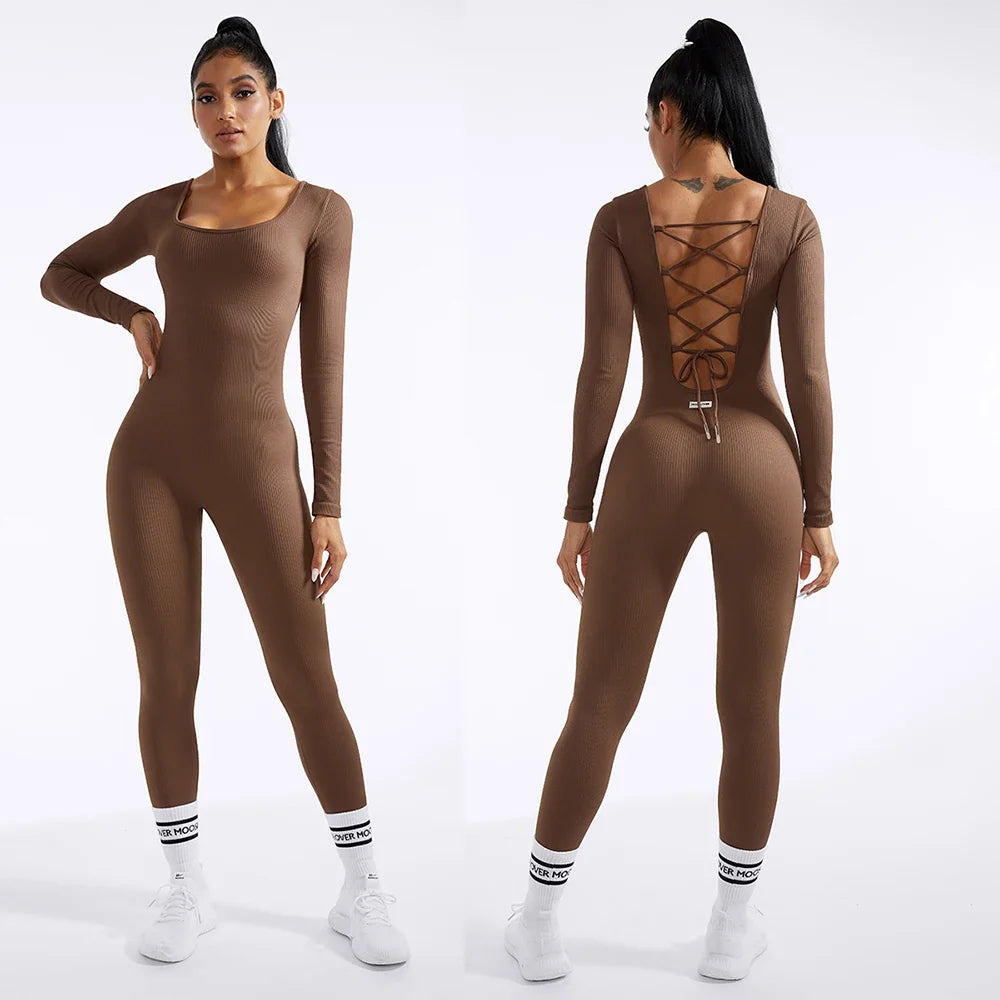 Bodycon Slim Fit Zipper Jumpsuit for Women Casual Brown Fitness Romper Streetwear Playsuit Overall