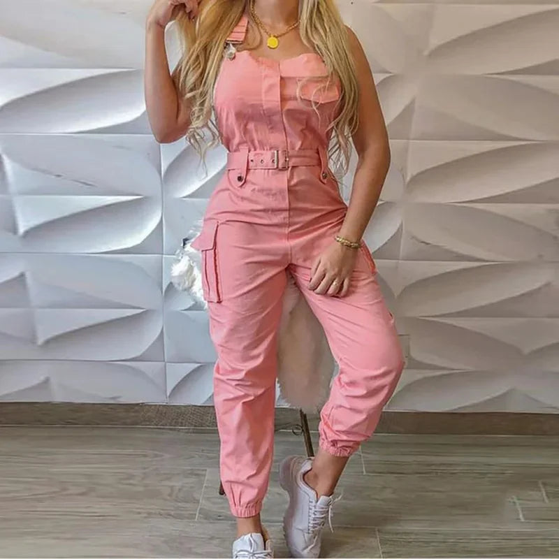 Women's Fashion Strap Jumpsuit Loose Fit Dungarees Long Romper with Pockets Casual Cargo Pants Playsuit Summer Workwear