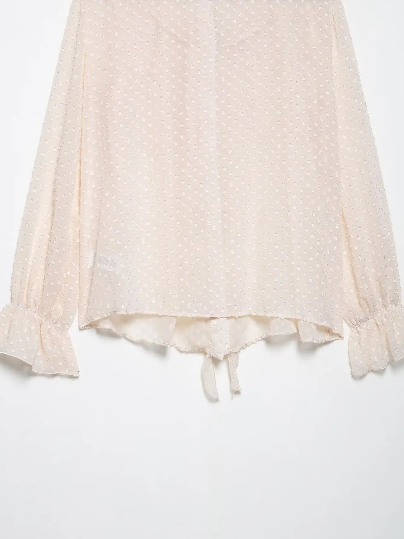 Women's Cascading Ruffles Polka Dot Chiffon Blouse Full Sleeve Office Shirt Elegant Business Top