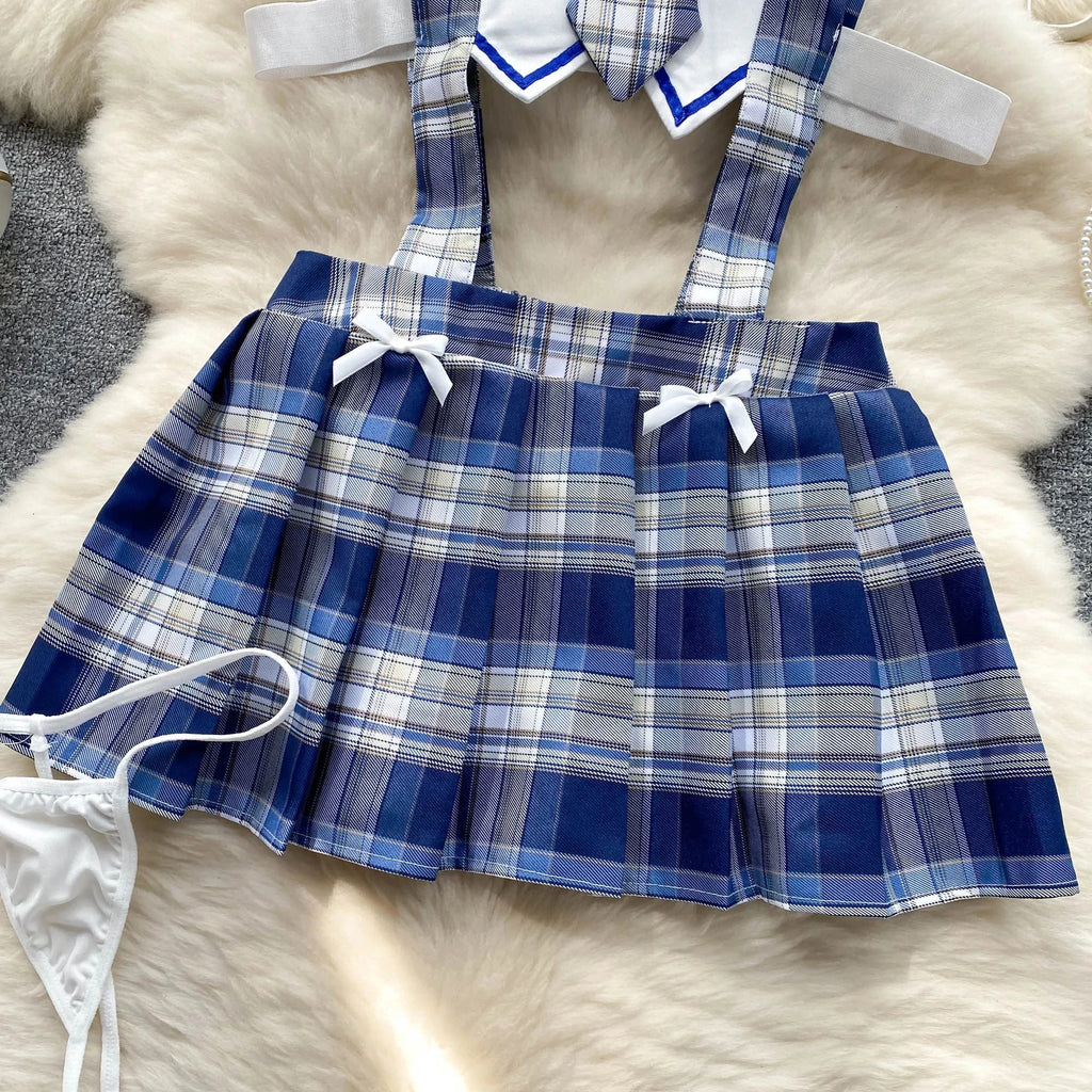 Cute Japanese JK Uniform Checkered Skirt Off Shoulder Dress