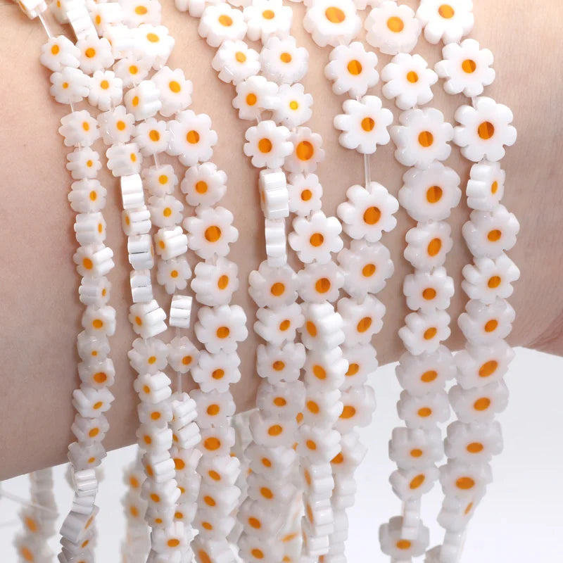 Daisy Flower Lampwork Glass Flat Beads 4-8mm for Jewelry Making and DIY Bracelet Crafts