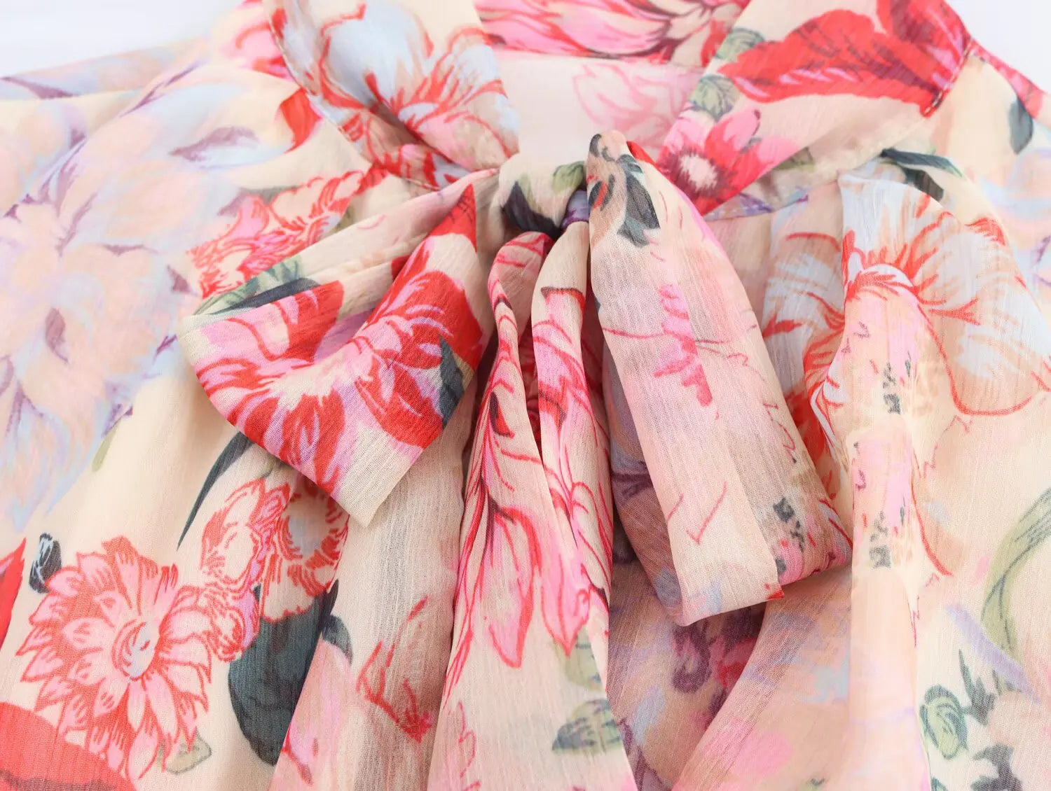 Floral Print Midi Dress With High Neck And Tie Front Belt