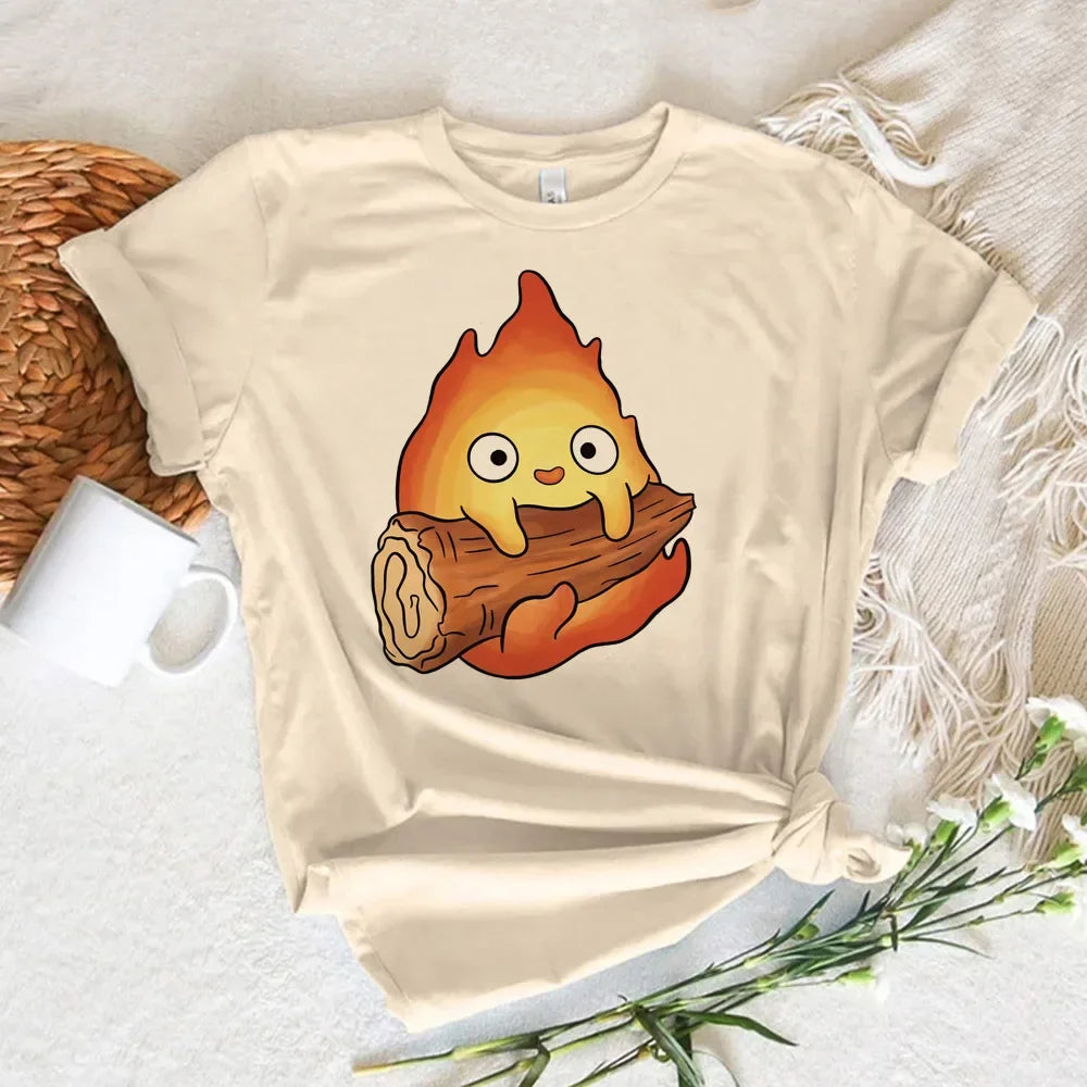 Calcifer Top Women Summer Harajuku T Shirt Japanese Manga Casual Y2K Tee