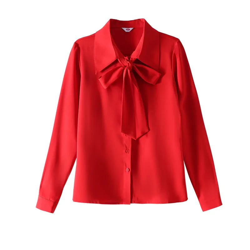 Elegant Bow Tie Ribbon Blouse for Women Lace Up Temperament Shirt Stylish Spring and Autumn Top