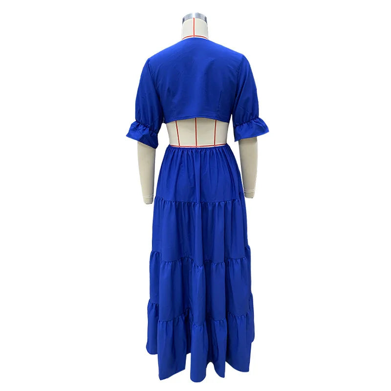 Flare Sleeve Maxi Sundress With Deep V Neck For Women
