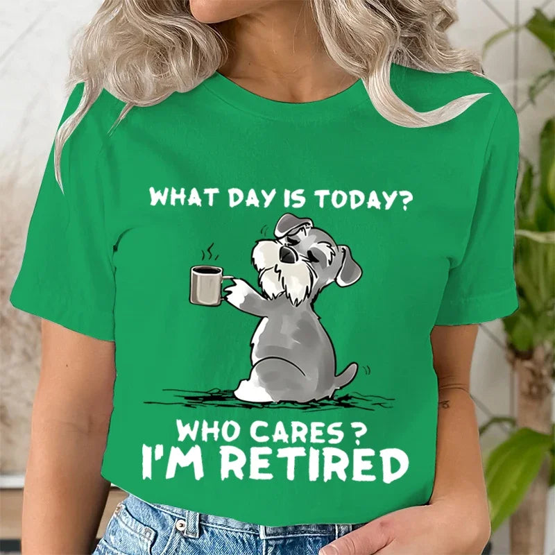 Funny Cat Schnauzer Retired T-Shirt for Women Comfortable Round Neck Graphic Tee