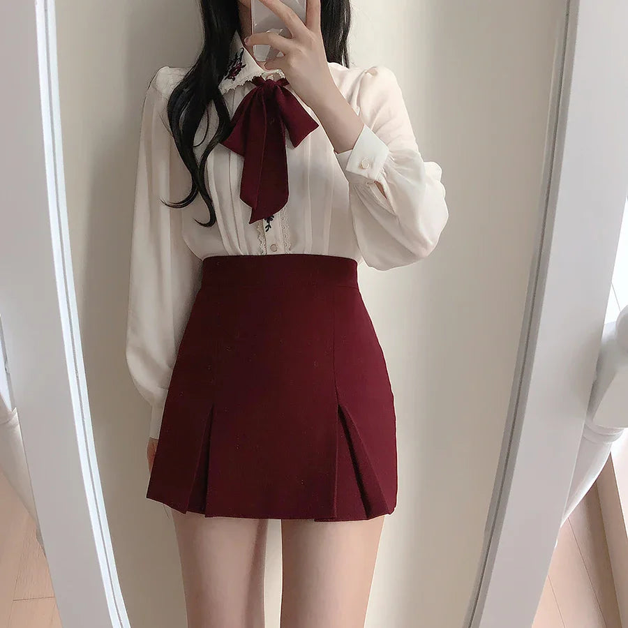 Women's Elegant Bow Tie Ribbon Blouse Button Down Vintage Preppy Style Formal Shirt