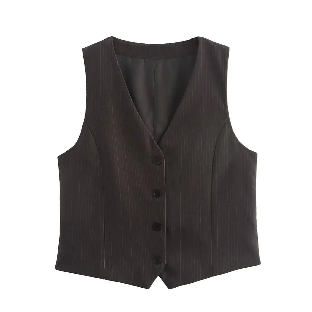 Autumn Women's Fashion Striped Loose Suit Coat with Buckle Decoration and High Waist Striped Pants Set