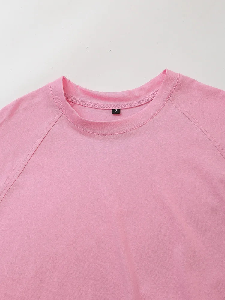 Women's Solid Casual Trouser Set with Short Sleeve T-Shirt and Elastic Waist Wide Leg Pants