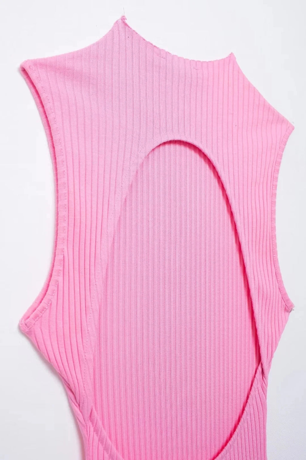 Pink Backless Mini Dress With Turtleneck Sleeveless Party