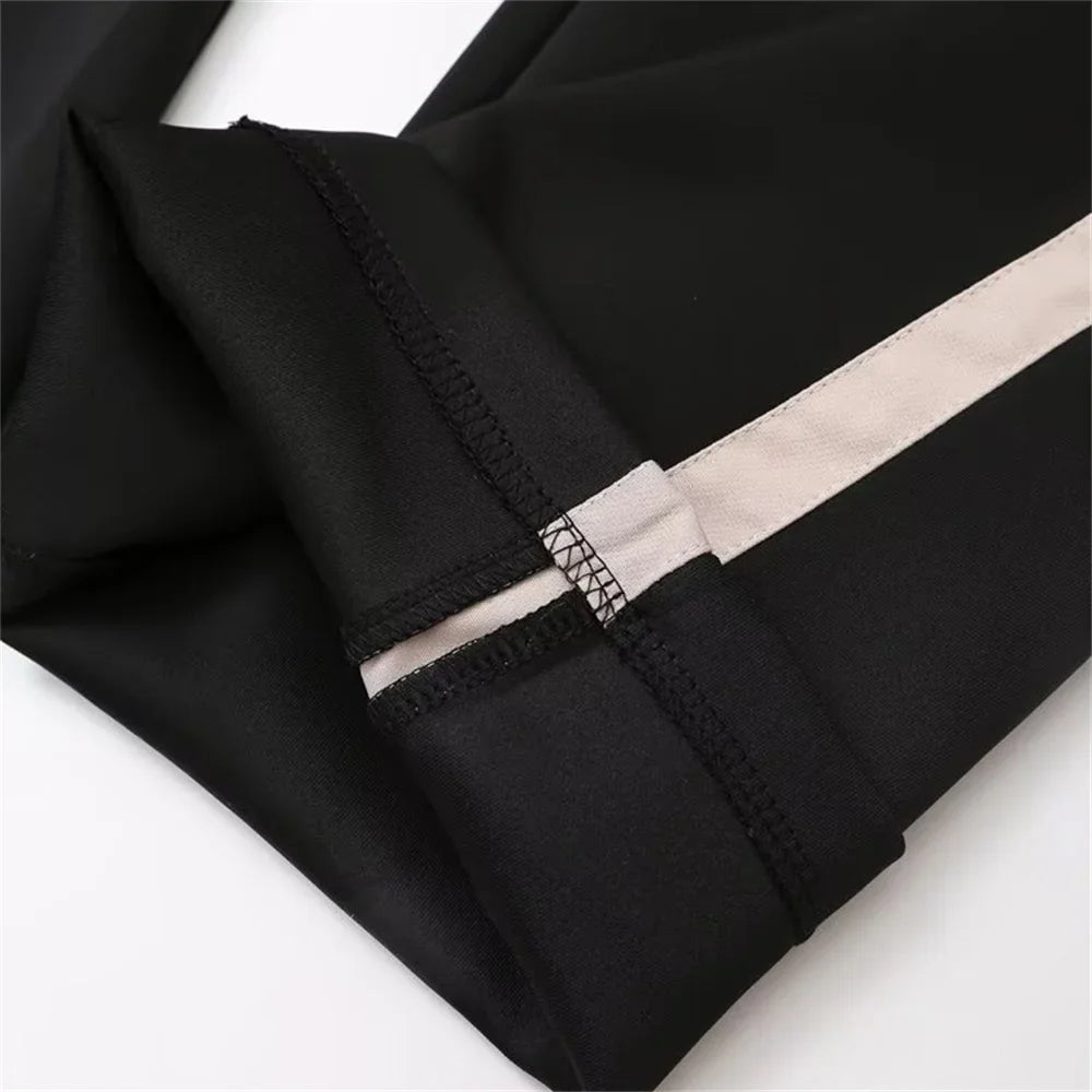 Women's Fashion Casual Zipper Pilot Jacket and High Waist Wide Leg Pants Set with Side Stripes