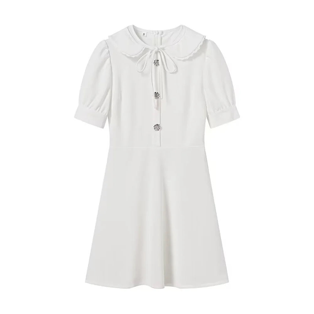 Casual Womens Short Sleeve Detachable Doll Neck Dress