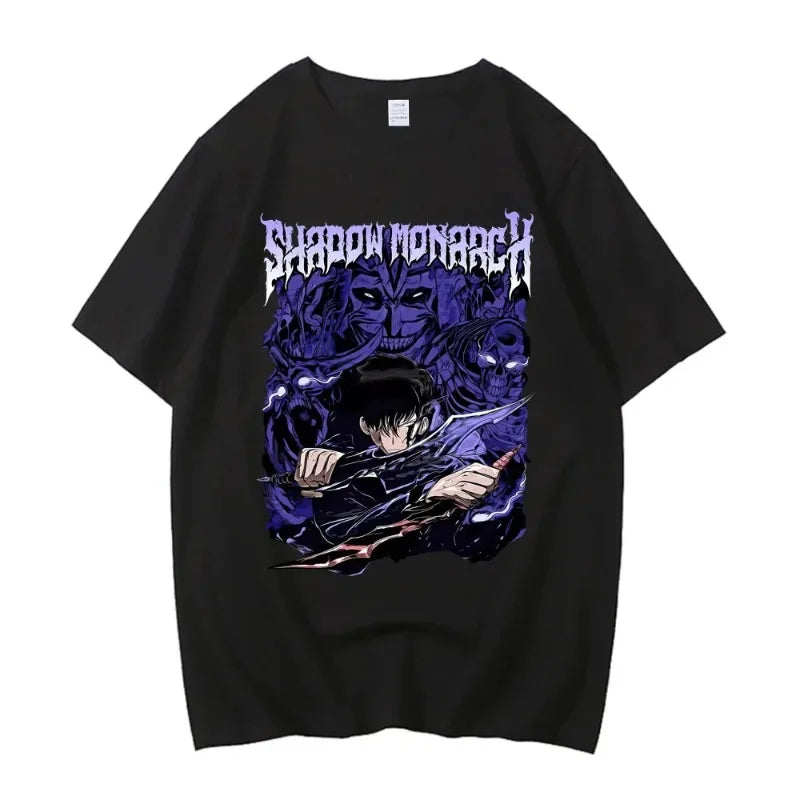 Sung Jinwoo Solo Leveling Anime Graphic T Shirt for Men and Women High Quality Cotton Short Sleeve Streetwear Tee