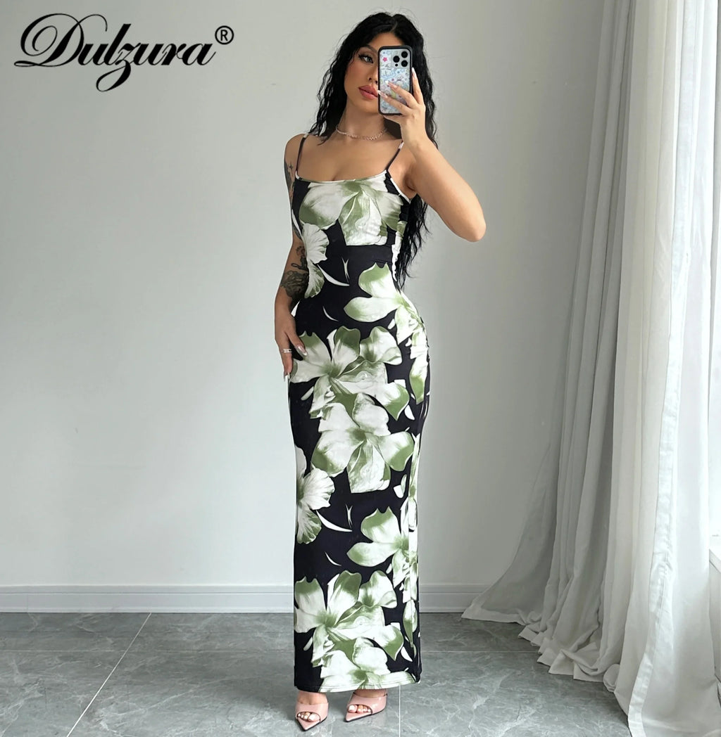 Floral Print Sexy Sleeveless Maxi Dress for Party Vacation