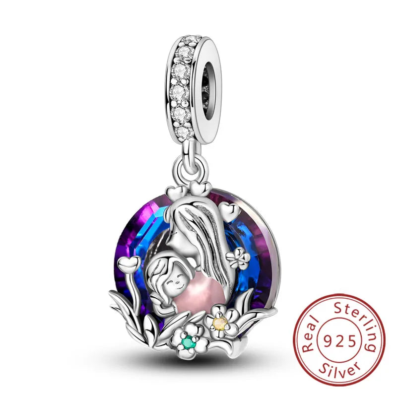 925 Sterling Silver Love Heart Family Charm Bead Pendant for Women's Bracelet Jewelry Gift