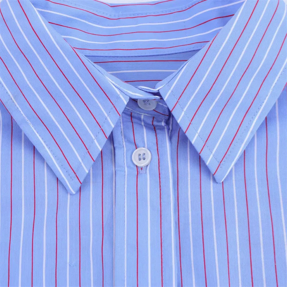 Women's Casual Striped Loose Shirt and Pants Set for Spring and Summer Fashion