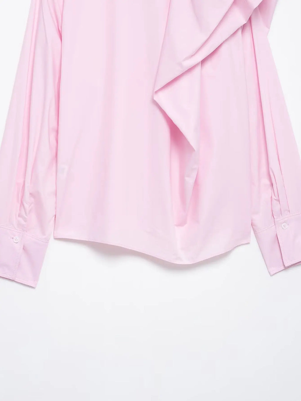 Women Long Sleeve Blouse with Turn Down Collar Pink Spring Top Chic Shoulder Design Office Shirt for Ladies