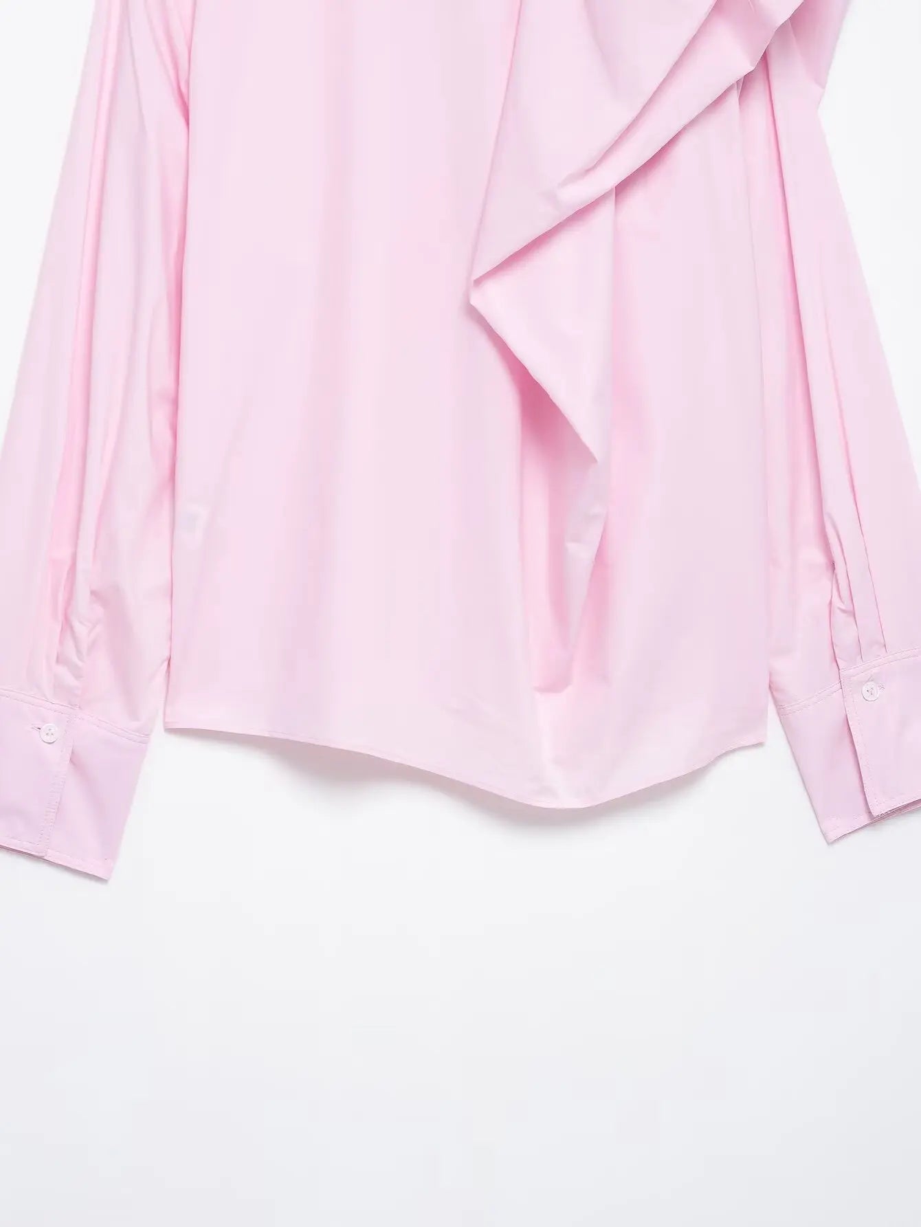 Women Long Sleeve Blouse with Turn Down Collar Pink Spring Top Chic Shoulder Design Office Shirt for Ladies