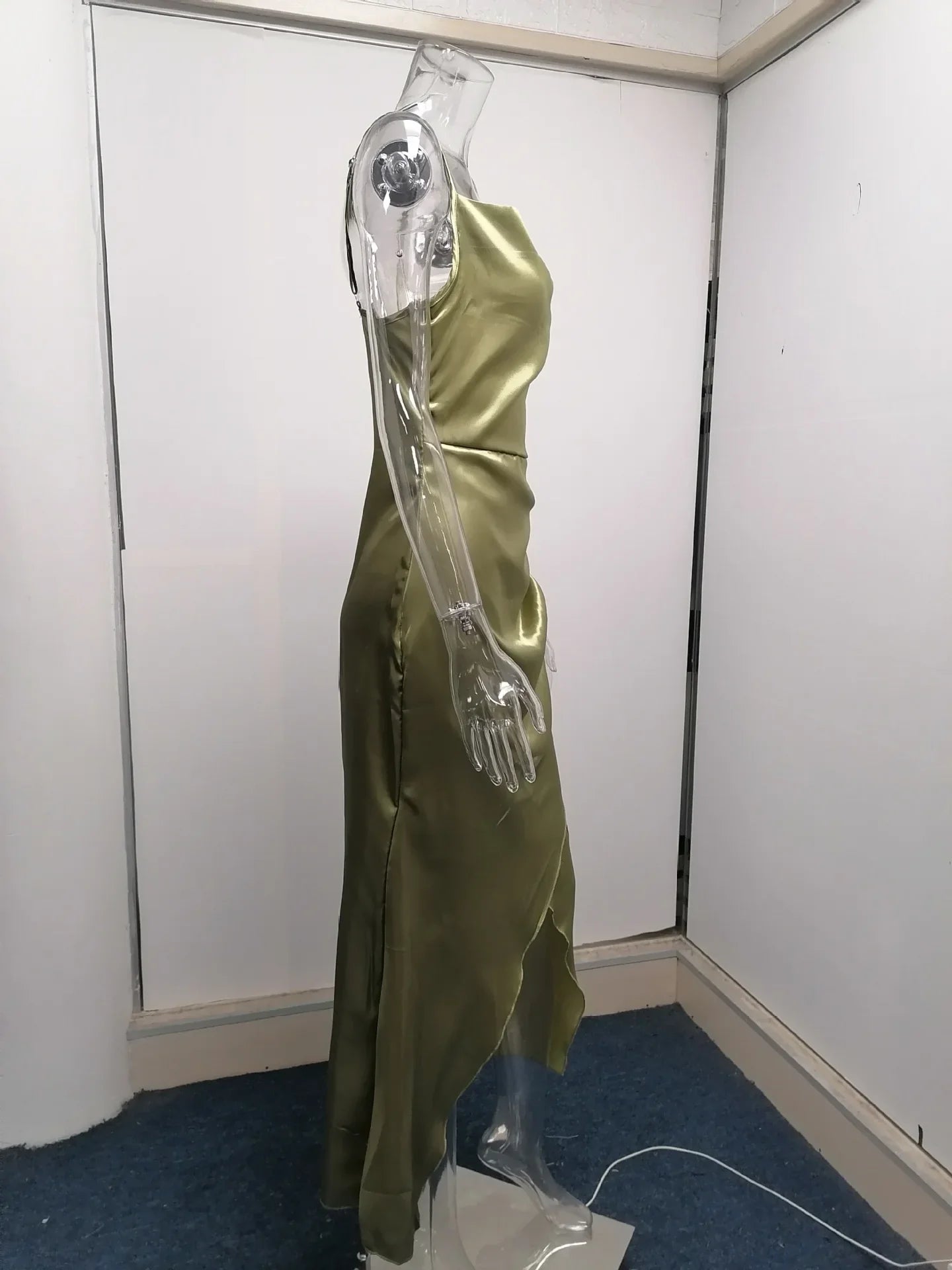 Elegant Satin Strap Dress With Back Split For Spring