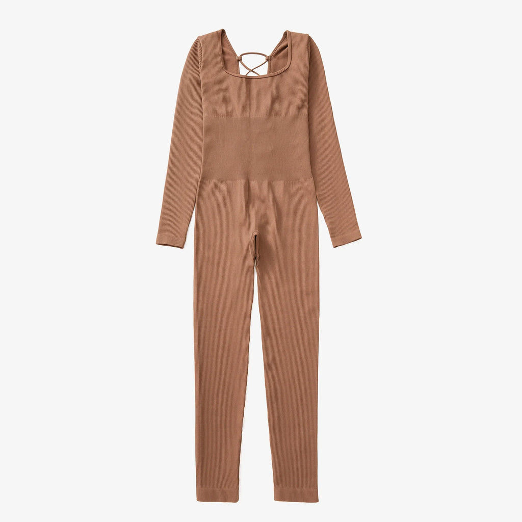 Bodycon Slim Fit Zipper Jumpsuit for Women Casual Brown Fitness Romper Streetwear Playsuit Overall