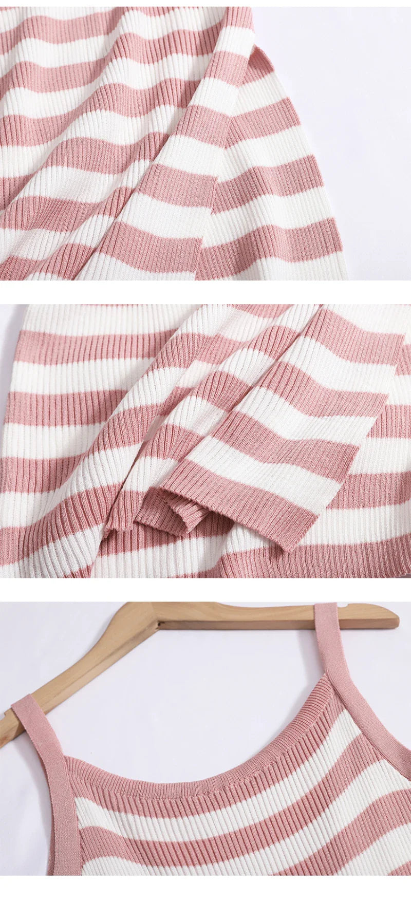 Striped Knit Slip Dress With Slim Waist For Summer Chic