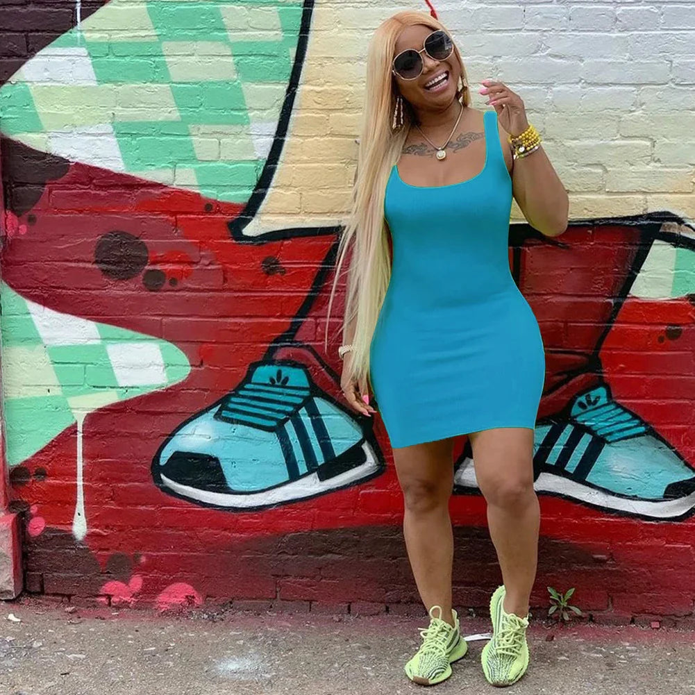 Women Solid Color Strap Casual Summer Sleeveless Dress