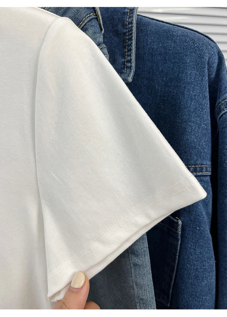 Oversized Cotton T-Shirt for Women, Short Sleeve Spring Tee with Trendy Print, Casual Y2K Style Top