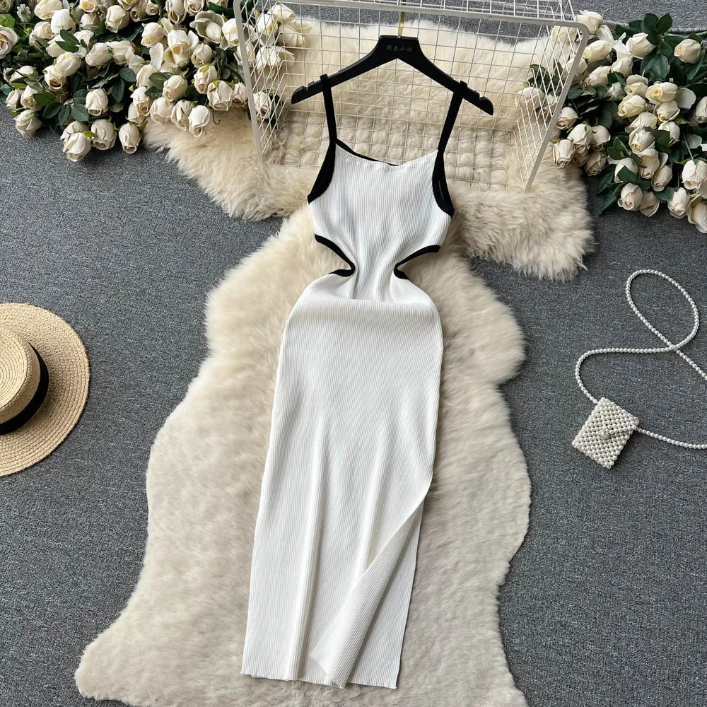 Halter Backless Knit Sundress Women Elastic Waist Bodycon