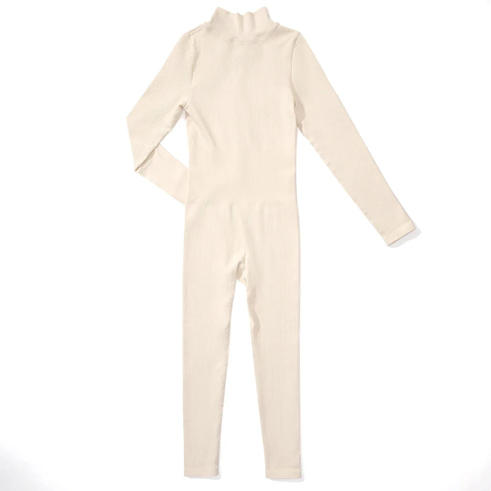 Women's Bodycon Jumpsuit Casual Fitness Rompers with Zipper Slim Fit Bodysuit Streetwear Activewear for Autumn and Winter