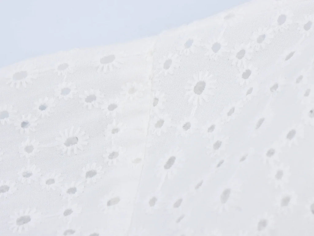 Womens Hollow Embroidery V Neck Lantern Sleeve Mini Dress