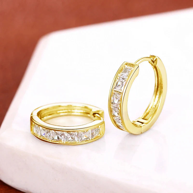 Women's Classic Hoop Earrings with Princess Square CZ Elegant Jewelry Accessories