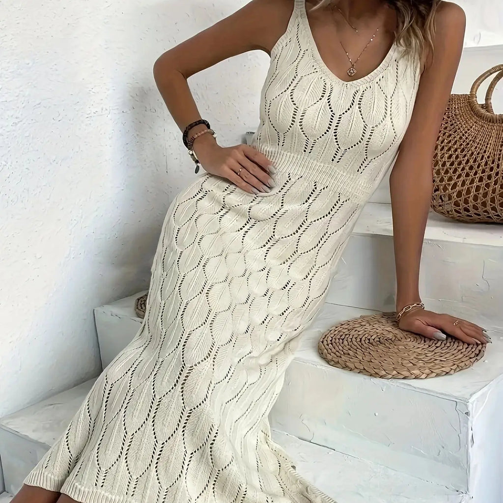 Elegant Knit Dress With Elastic Waist Slit Design Modern