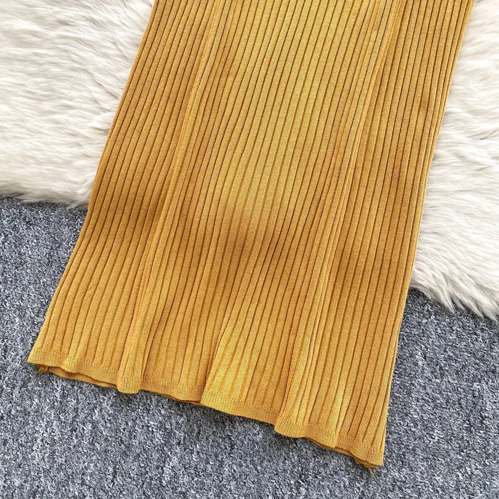 Knit Maxi Dress Women Sleeveless O Neck Bodycon Solid