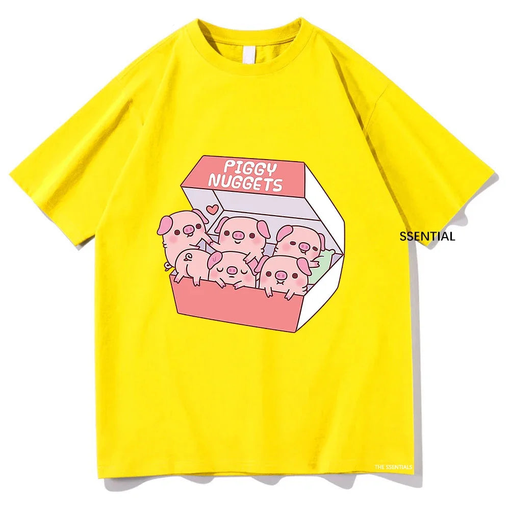 Cute Pig Piggy Nuggets T Shirt for Men and Women Vintage Aesthetic Cotton Classic Unisex Streetwear Soft Clothes