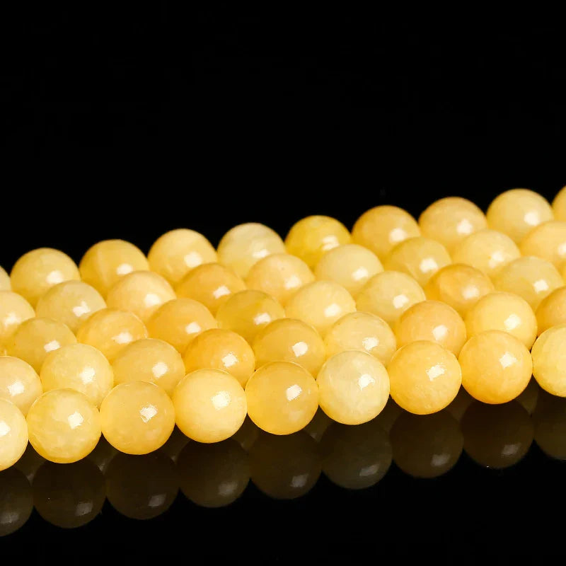 Natural Yellow Jade Round Loose Beads for Jewelry Making DIY Necklace and Bracelet Accessories