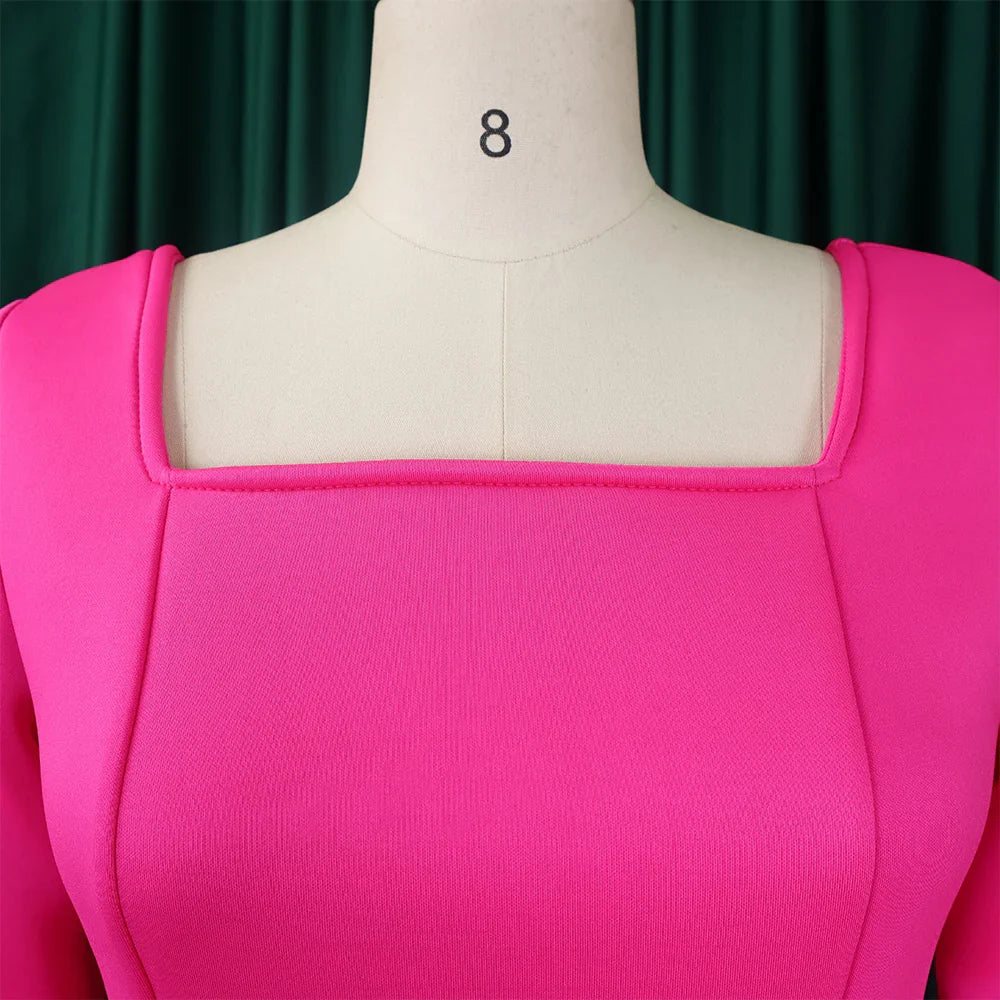 Square Neck Party Dress Women Pleated A Line Mid Calf