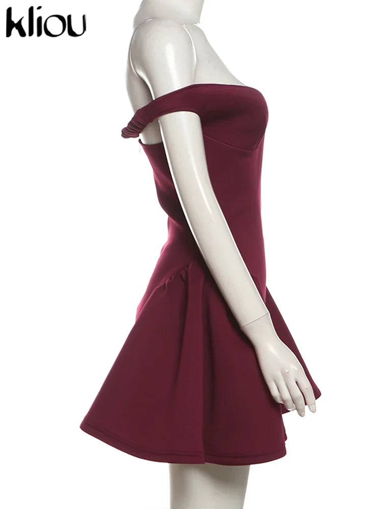 A Line Halter Dress Ruched Off Shoulder Party Dress