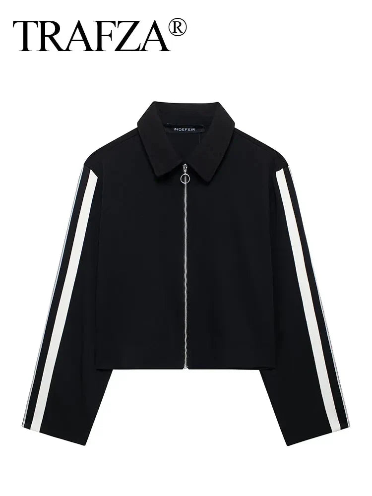 Women Casual Sports Suit with Side Stripe Long Sleeve Zipper Jacket and Wide Leg Pants