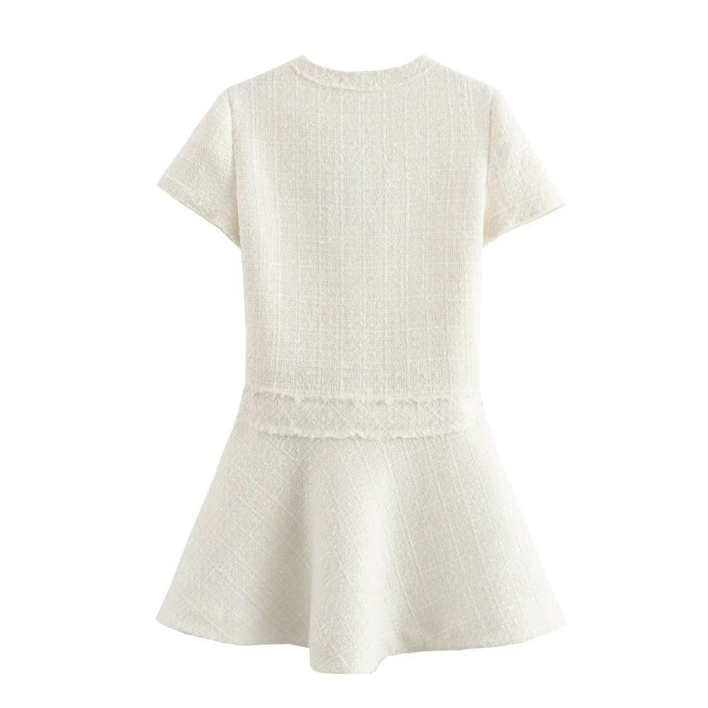 Women Textured Mini Dress Summer Round Neck Short Sleeve