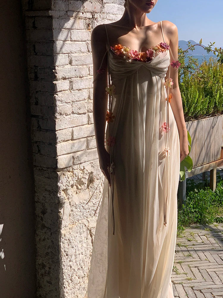Boho Flower Maxi Dress Spaghetti Strap Beach Party