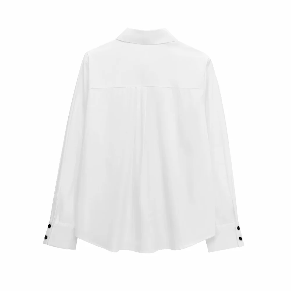 Women's Casual Long Sleeve Shirt with Butterfly Knot and Wave Point Pattern Single Breasted Stylish Blouse