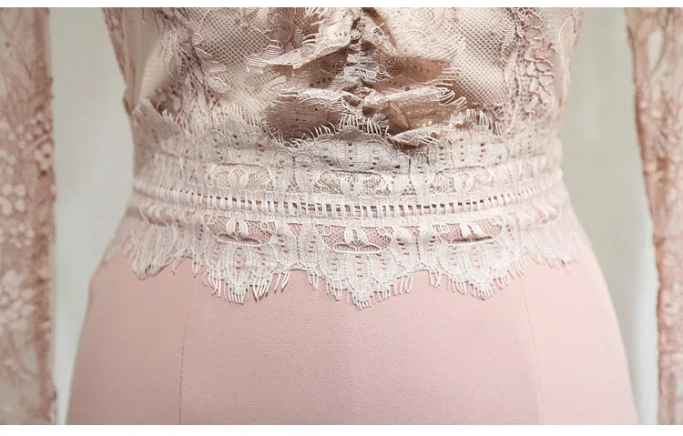 Korean Lace Bodycon Dress Women Office Sheath Pencil