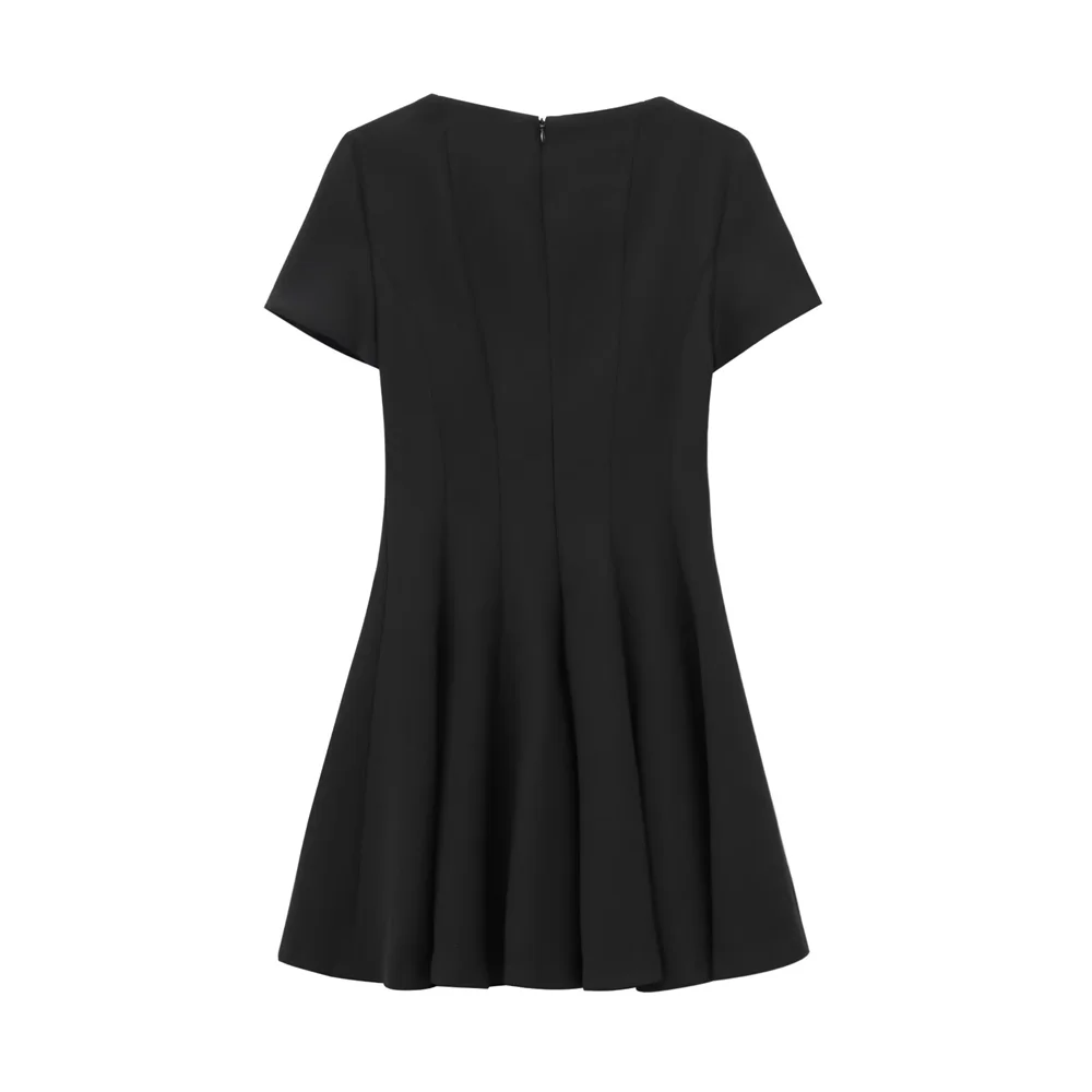 Elegant Wave Hem Swing Dress For Women Round Neck Casual