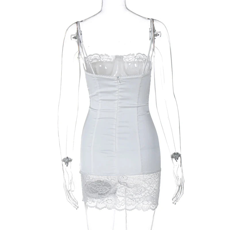 Backless Lace Patchwork Mini Dress For Women Wedding Party