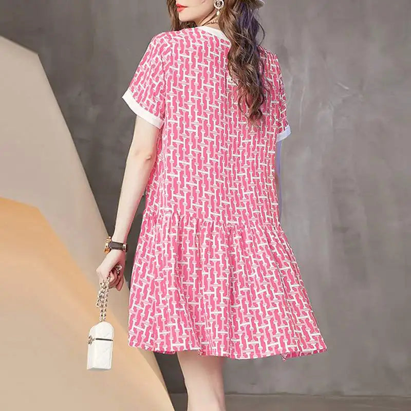 Boho Printed Sundress Knee Length Short Sleeve Dress