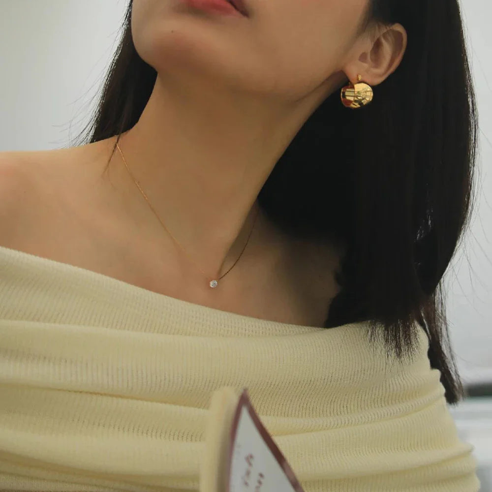 Stainless Steel Gold Plated Minimalist Zircon Charm Necklace with Clear CZ Stone for Women