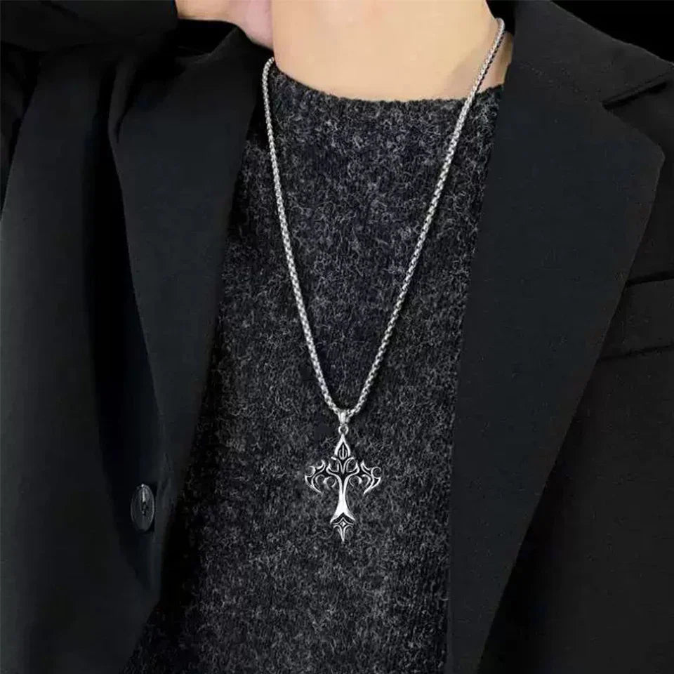 Hip Hop Cross Pendant Necklace Stainless Steel Gothic Jewelry Gift for Men and Women