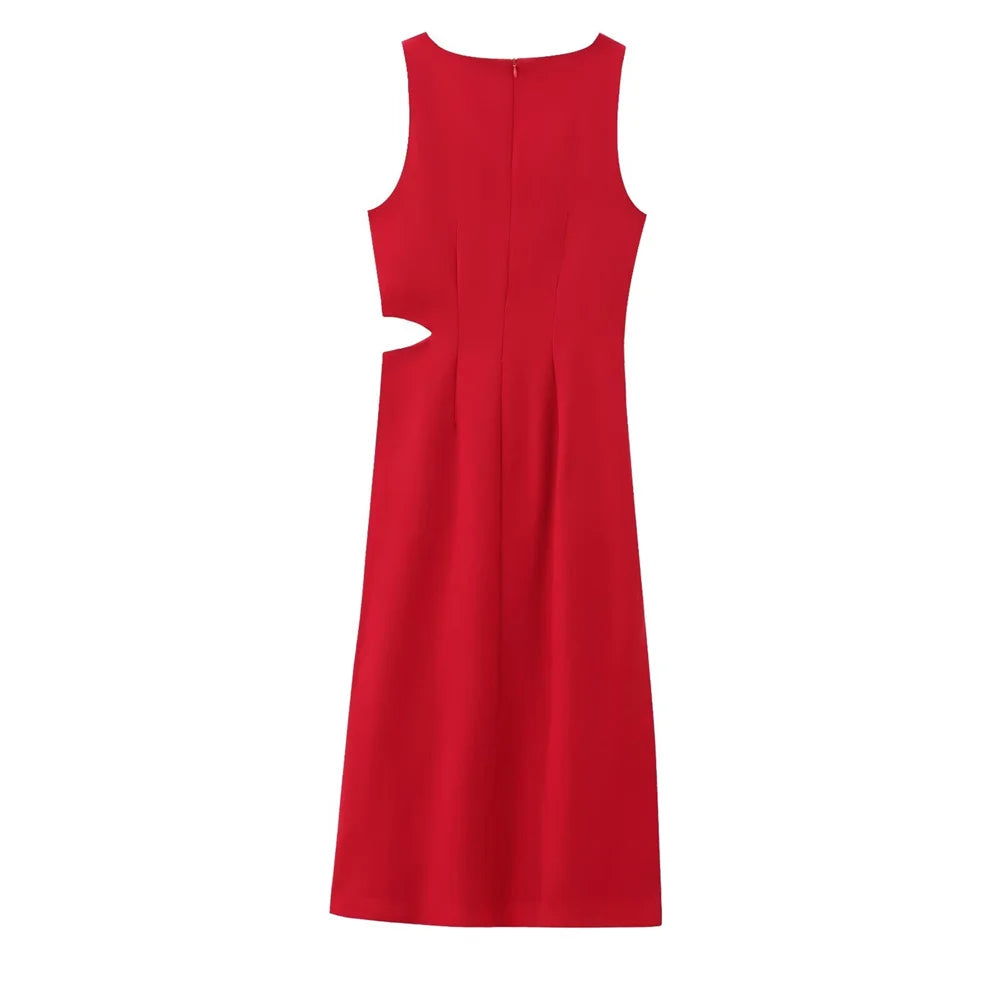 Slim Fit Midi Dress Open Design For Elegant Everyday Wear